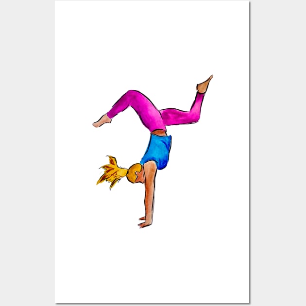 Blonde Girl Doing Handstand Wall Art by julyperson